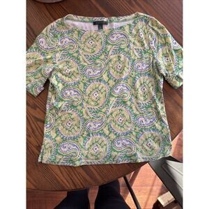 Ralph Lauren Blouse Womens Large Paisley Print short Sleeve 100% Cotton Top